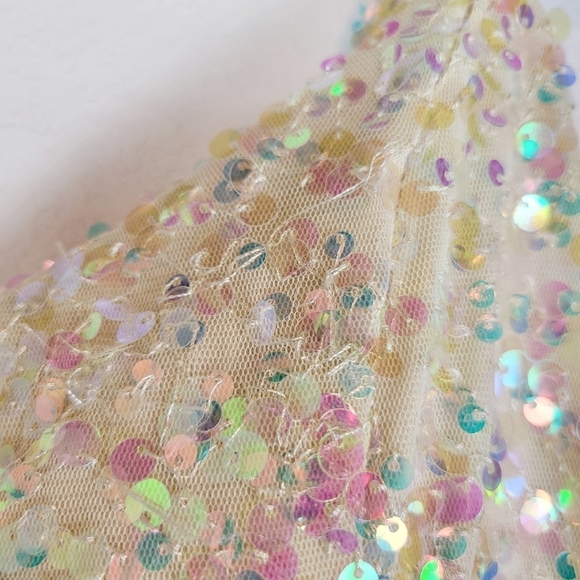 NWT TLC Say Yes Juniors All Over Sequin Tiered White Iridescent Dress - Picture 7 of 12